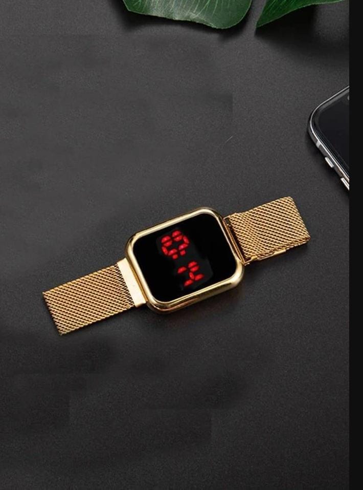 Touch LED Magnet Watch Fashion Casual Sports Men's Watch Touch Smart LED Digital Watches Electronics Wrist Watches for Men Women Square Clock Golden (Without box)