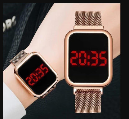 Touch LED Magnet Watch Fashion Casual Sports Men's Watch Touch Smart LED Digital Watches Electronics Wrist Watches for Men Women Square Clock Golden (Without box)