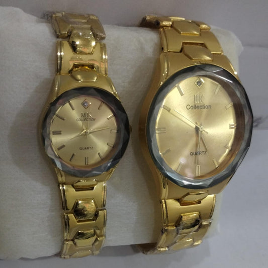 Elegant Couple Watch Set – Luxury Quartz Wristwatches for Him & Her with Dual-Tone Metal Strap - Golden