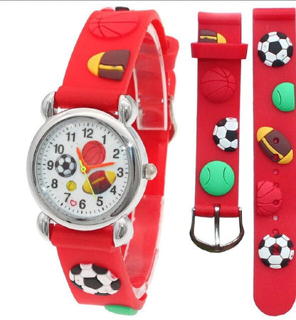 High Quality Cute Football Cartoon Children Watch Girls Rubber Kids Watches Boys Silicone Quartz Wristwatches (Random-Colour)