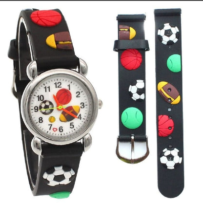 High Quality Cute Football Cartoon Children Watch Girls Rubber Kids Watches Boys Silicone Quartz Wristwatches (Random-Colour)