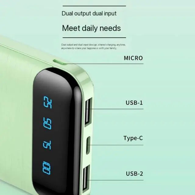 Portable Power Bank 20000mAh – High Capacity with LED Display & Fast Charging Support (Random color)