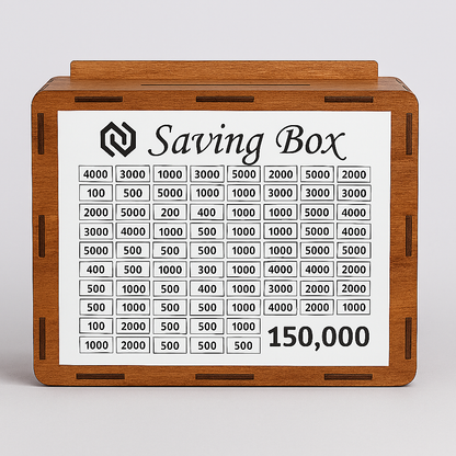 Wooden Saving Box with 3 Stickers (Qurbani, Umrah & Money Saving) – Target Chart Money Bank