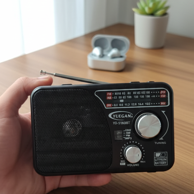 YUEGAN YG-518URT 3-Band Portable Radio with USB/TF MP3 Player, Aux Input, Flashlight & Rechargeable Battery – AM/FM/SW