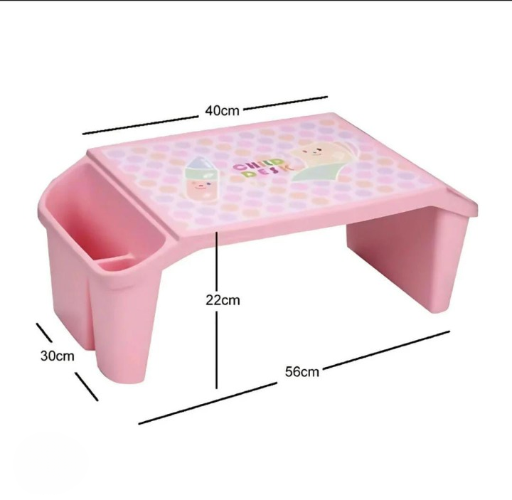 Kids Portable Study Table – Multifunctional Plastic Desk with Side Storage (56x40x30 cm) (Random Color)