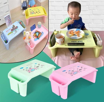 Kids Portable Study Table – Multifunctional Plastic Desk with Side Storage (56x40x30 cm) (Random Color)