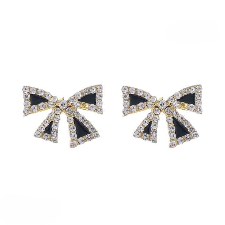 Elegant Zircon Black Bow Tie Earrings (AXJ-112)