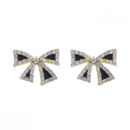 Elegant Zircon Black Bow Tie Earrings (AXJ-112)