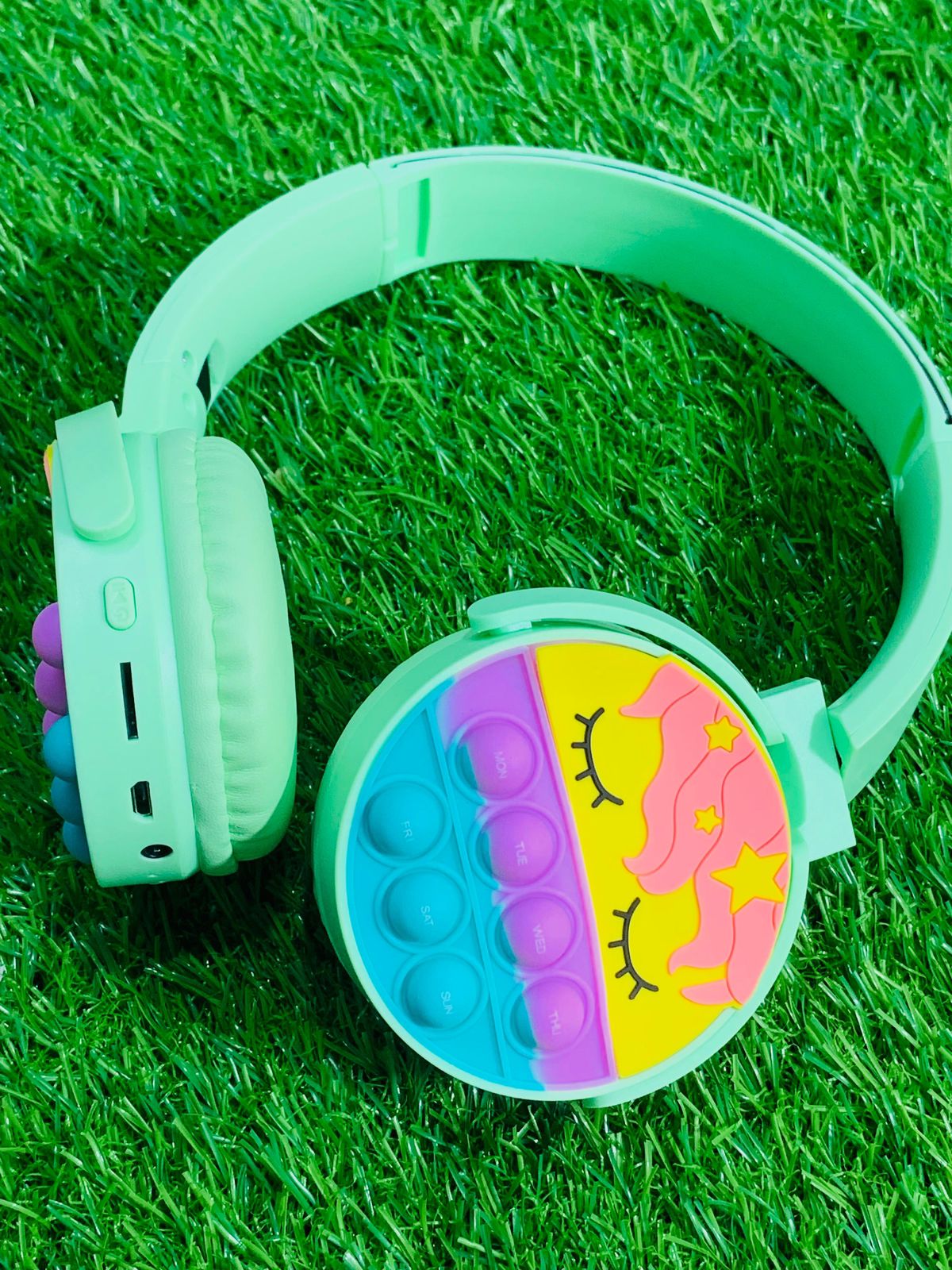 Cute Pop It Wireless Bluetooth Headphones | Foldable Headset With Memory Card Support, Wired & Wireless Modes, Soft Earpads For Kids (Random Color)