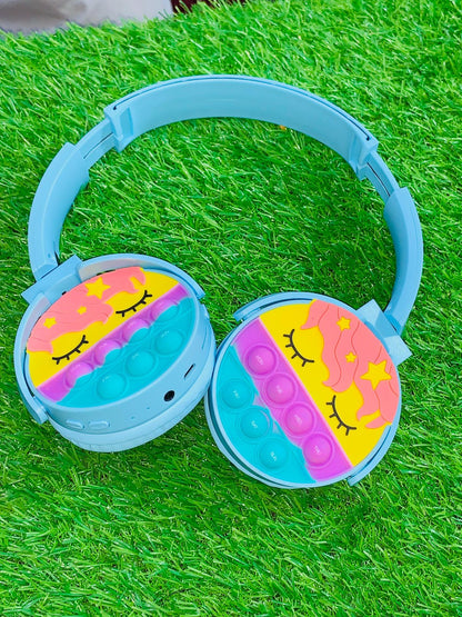 Cute Pop It Wireless Bluetooth Headphones | Foldable Headset With Memory Card Support, Wired & Wireless Modes, Soft Earpads For Kids (Random Color)