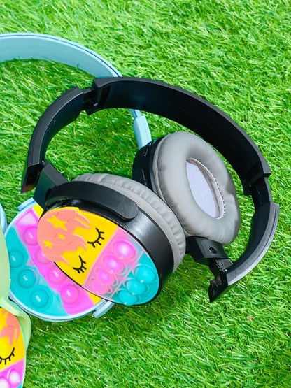 Cute Pop It Wireless Bluetooth Headphones | Foldable Headset With Memory Card Support, Wired & Wireless Modes, Soft Earpads For Kids (Random Color)