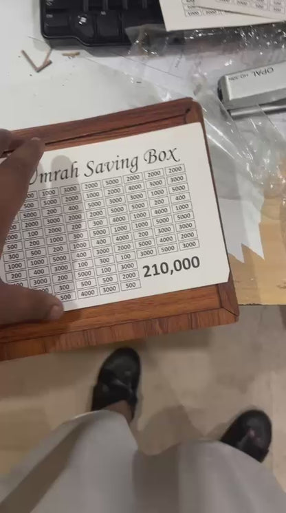 Wooden Saving Box with 3 Stickers (Qurbani, Umrah & Money Saving) – Target Chart Money Bank