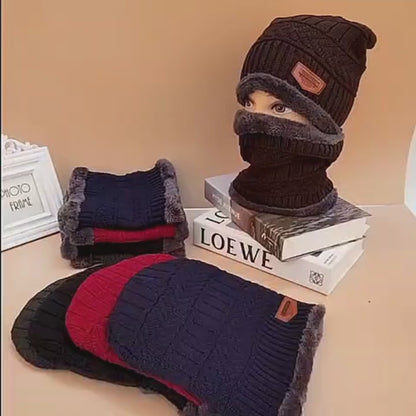 Premium Knitted Beanie Cap, Neck Gaiter And Touchscreen Gloves Combo Pack | Complete Winter Essentials For Cold Weather Protection (Blue)
