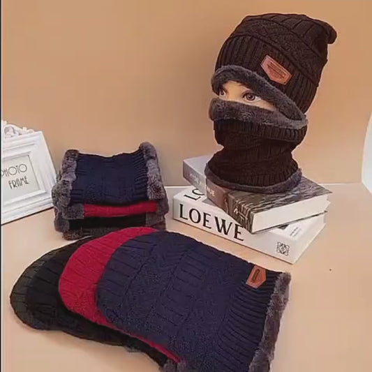 Premium Knitted Beanie Cap, Neck Gaiter And Touchscreen Gloves Combo Pack | Complete Winter Essentials For Cold Weather Protection (Blue)